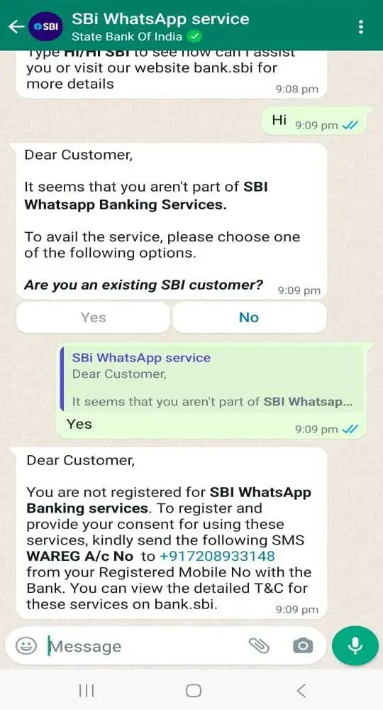 sbi whatsapp number Active Process 